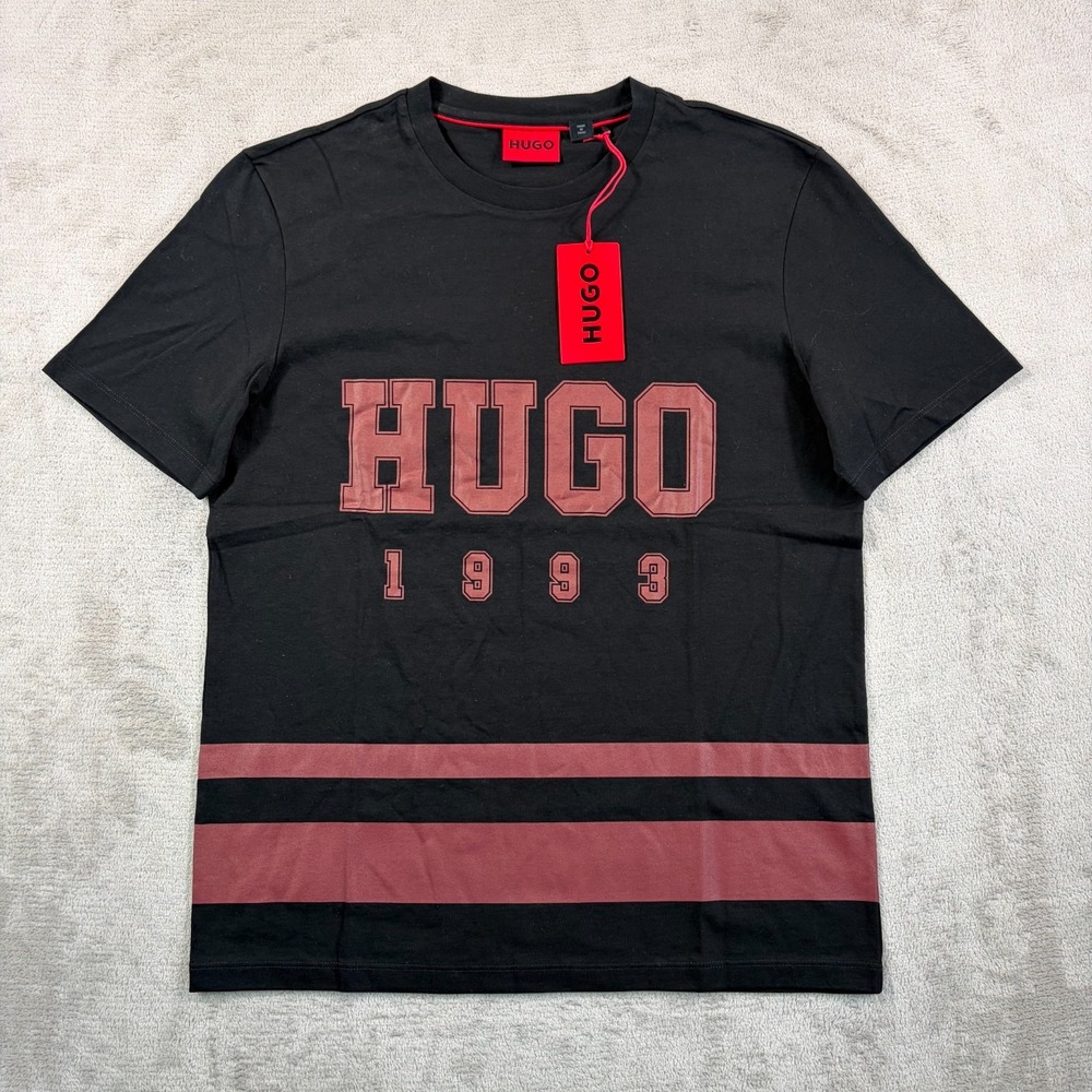 Hugo Bossβ SpellOut Center Logo T Shirt Men Small Black Red Short Sleeve NWT